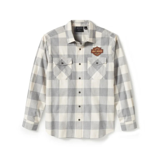 SHIRT-WOVEN.TAN/HEATHER GREY